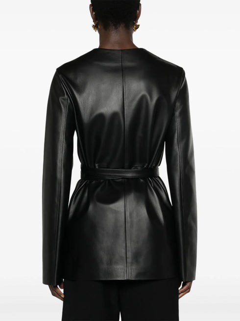 wrap-design leather jacket